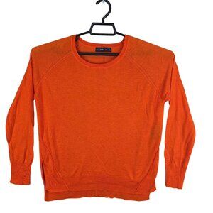 Women Zara Knit Orange Sweater Long Sleeve Viscose & Acrylic Blend Round Neck L